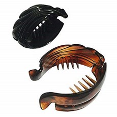 파르셀로나 프렌치 스나퍼 미디엄 Set of 2 브라운 토르토아즈 쉘 N 블랙 셀룰로이드 Fish Pony 링 포니테일 홀더 바나나 피란하 헤어 클립스, 1