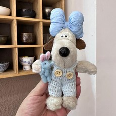마이뚜뚜 13cm 그로밋 강아지 인형옷 리본 가방고리 자동차장식 키홀더, 블루리본