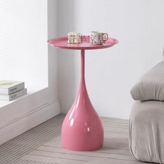 디자 철제 원형 미니 거실 쇼파 침대 커피 사이드 테이블, 핑크