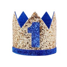 남아용 생일 모자 첫 파티 왕관 머리띠 번째 용품, blue gold, 1개