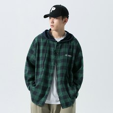 셔츠 루즈핏 체크 후드 긴팔 셔츠 빅사이즈 남성복