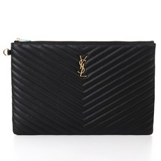 생로랑 YSL 20FW 모노그램 마틀라세 쉐브론 클러치 라지 440222 BLACK/GOLD LARGE