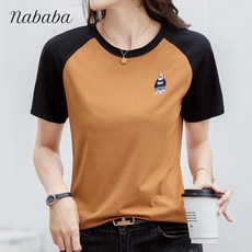 나바바 NT798 여성 곰돌이 자수 나그랑 반팔 티셔츠