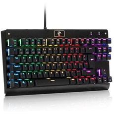 HUO JI 기계식 게임용 키보드 RGB 조명 알루미늄 금속판 교체 가능 키 (파란색 스위치) 고 스팅 방지 컴팩트 105 키 (QWERTZ 독일어 레이아웃) 및 탈착식 USB 케이블 Z88-51413, 단일옵션, 02.rgb 블랙