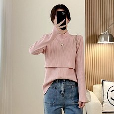 수유티 빅사이즈 모유 수유복 하이넥 목티 솔리드컬러 산후 니트 A04