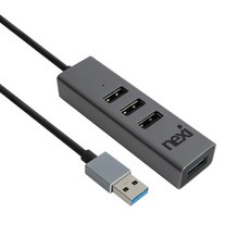 넥시 NX1256 USB3.0 1포트+USB2.0 3포트 메탈 허브/NX-U3122P/알루미늄 메탈 소재/핫스왑 지원/USB 포트 확장/LED 인디케이터, 1개, 16cm