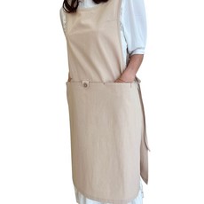 휴일애 뮤엘 원피스 앞치마 코튼 어린이집 바리스타 주방 린넨 앞치마, 베이지, 1개
