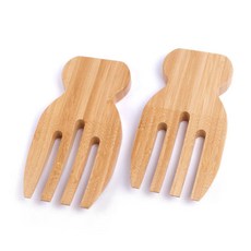Wzgong 2PCS 샐러드 과일 서양 음식 손 세트 대나무 혼합 클로 서버 친환경, Brown, 1개