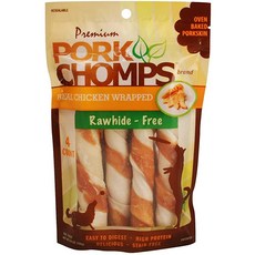 Pork Chomps 4CT Premium Real Chicken Wrapped Twists Brown (DT907V), 1개
