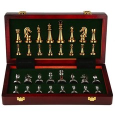 체스 보드게임 체스판 레트로 중세 럭셔리 게임 세트 나무 가족 조각 전문 국제 금속, 1) Metal