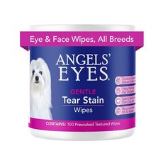 ANGELS' EYES 모든 개 및 고양이용 부드러운 눈물 얼룩 및 반려동물 눈 물티슈 질감 있는 그루밍 물티슈 분비물 및 점액 제거 눈물 얼룩 감소 알로에 및 카모마일 함, Eye Wipes, 1개