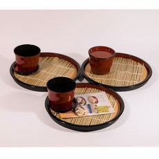 마이닝 칠기 모밀판 모밀공기 원형소반장국세트 3P (소반+장국컵+컵뚜껑+대나무판)