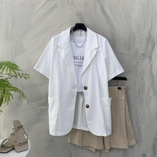 [행복여] 테일러 카라 투버튼 포켓 하프 린넨 자켓
