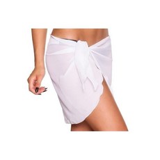 여성 휴양지 비키니 커버업 쉬폰 랩 스커트 비치웨어 수영복 S0, WHITE