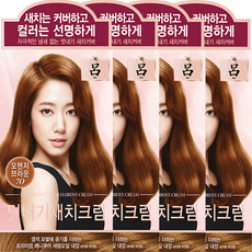려 우아채 멋내기 새치크림 염색약 (1+1+1+1) 미쟝센 퍼펙트컬러 샤이닝에센스 헬로 새치커버 새치염색 새치용 새치전용 크림염색 쉬운염색 부분염색, 4개, 7O 오렌지브라운