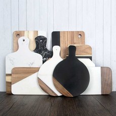 대리석도마 우드 나무 도마 나무 대리석 주방 도마손잡이정육 커팅 블록, 블랙 노르딕 롱 트레이