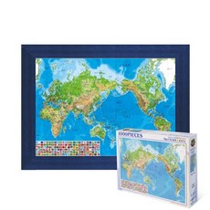 퍼즐피플 세계지도-나라표시 1000피스 직소퍼즐, 액자포함(우드블루), 1000p