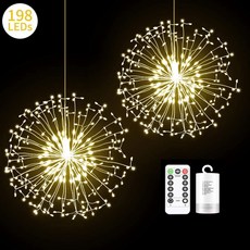Warm White 2 Pack Fairy String Lights 198 LED Dandelion Shape Fireworks Lights Twinkle Starburst, 1