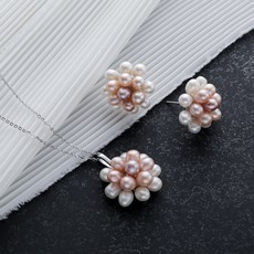 담수 진주 귀걸이 여성 진주 목걸이 진주 세트