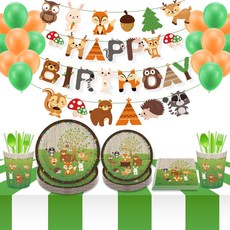동물 캐릭터 어린이 생일파티 일회용 접시/일회용컵/가랜드/종이빨대/일회용식기 플레이팅 세트, 1개