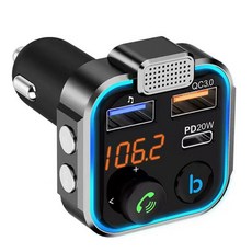 무선 핸즈프리 자동차 키트 블루투스 호환 5.0 PD 20W QC3.0 오디오 MP3 플레이어 고속 USB FM 변조기, 01 CHINA, 한개옵션1
