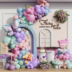 요정 원더랜드 생일 파티 장식 138Pcs 나비 버섯 풍선 아치 갈랜드 키트 소녀 동화 봄 정원 티 신부 베이비 샤워용 더스티 핑크 퍼플 블루, 1개