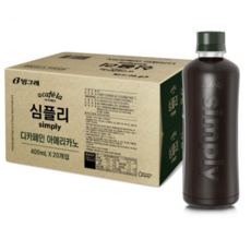 빙그레 아카페라 심플리 디카페인 아메리카노 400ml 아카페라 무라벨, 아카페라 심플리 디카페인 400mlx20페트