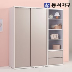 동서가구 소이 1800 슬라이딩 옷장+서랍선반장 YUR086, 화이트그레이