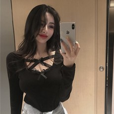 U넥니트 가슴파인니트 쵸커니트 타이트핏 슬림핏 섹시한니트 가슴리본