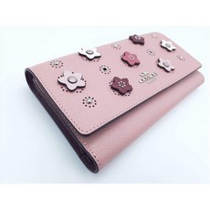 [여성 코치 지갑] COACH (코치) 꽃 무늬 리벳 세 접는 지갑 핑크 91584-SVOFE