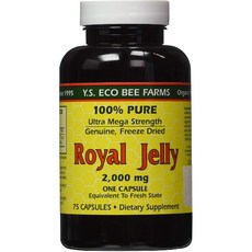 [미국 직구] YS Eco Bee Farms 100 % 순수 냉동 건조 프레시 로얄 젤리 2000 mg 75 정 75 Caps, 75정, 2000mg