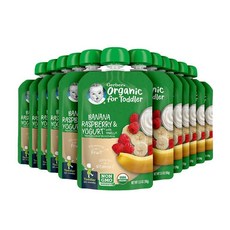 Gerber 거버 퓨레 이유식 파우치 12개월 바나나 라즈베리 요거트 99g 12팩, 12개