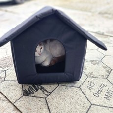 고양이 겨울집 난방 비닐 하우스 길고양이 텐트 길냥이 실외 급식소 겨울나기, 블랙M