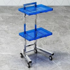 이동식 트롤리 미용실 네일샵 트레이 보관함 작업대, 1개, 스테인레스 스틸 아크릴 블루 카트