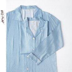 남자잠옷 가을 커플 잠옷 새틴 블랙 폴카 도트 긴팔 바지 카디건 정장 편안한 플러스 사이즈 홈 서비스