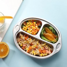 V428 304 스테인리스 스텐 3구 유아식판 25x20x4cm 1P, 단일 색상