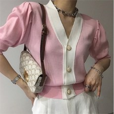 핑크반팔가디건