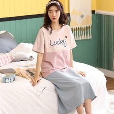 가슴 패드가 달린 롱 잠옷 스커트 여 여름 얇은 반팔 슬립 면 원피스