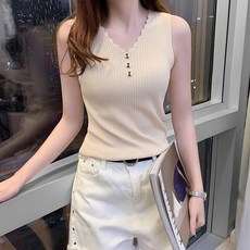 T1_브이넥 단추나시 골지나시 브이넥나_L/N:C1+71BAC5 ; 골지나시티 여름니트나시 니트슬리브리스 TN12B27
