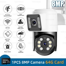와이파이 PTZ 카메라 HD 듀얼 렌즈 스크린 IP 야외 풀 컬러 나이트 비전 자동 추적 CCTV 비디오 감시 4K 8MP cctv무선wifi 형 cctv카메라 감시, 13) 1PCS8MPCamera64G EU 플러그