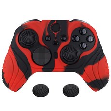 PlayVital Samurai Edition 미끄럼 방지 실리콘 케이스 커버 Xbox Elite 무선 컨트롤러 시리즈 2 코어용 인체 공학적 부드러운 고무 스킨 프로텍터 엄, 1개, 레드 & 블랙
