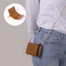 본아띠 라피네 여성 반지갑 천연소가죽 비비지 체인 크로스 스트랩 수제작 동전 지퍼 반지갑