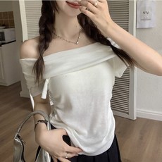 쪼예 오프숄더 옆셔링 반팔 티셔츠