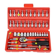 수리키트 자동차 세트 콤보 개 렌치 래칫 소켓 수리 1/4 46 도구 스패너 토크 수공구 인치, Red, 1개
