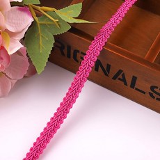 레이스 12mm 트리밍 리본 폴리에스터 지네 꼰 바느질 의류 액세서리 커브 레이스 DIY 공예 웨딩 장식 5 야드 강아지옷 원단, 5yards, 07 rose red, 1개