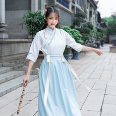 일상 개량 한복 cp 커플 하한소 자수 교교 넥 허리 스커트 위진 정장 무도대복