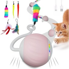 실내 고양이를 위한 인터랙 고양이 장난감 DIY 5 in 1 자동 이동 공 장난감/LED 무지개 조명 스마트 사운드 장난감 제공터치 컨트롤 장난감 USB 충전, pink, 1개