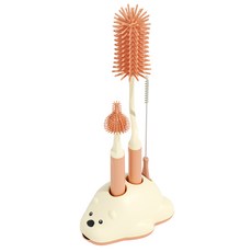 다나몰 회전형 젖병솔 + 젖꼭지솔 + 빨대솔 3종 + 거치대, 핑크, 1세트