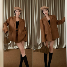 에쥬아 스웨이드 하프 자켓 오버핏 카라 블레이저
