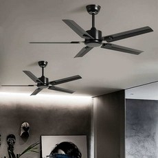 샹들리에 실링팬 천장 선풍기 공기 순환 팬 카페 블랙 스텐, 스틸 5잎 (147cm)+리모컨